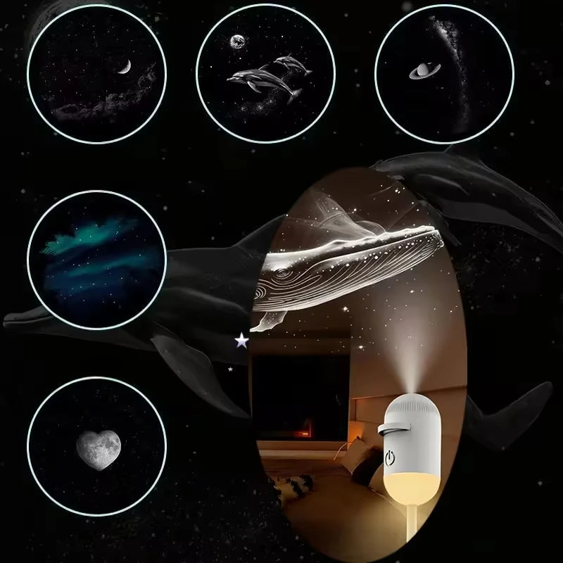 2026 Modern Planetarium Ultra Clear Mini LED Projector Lamp USB Portable Galaxy Moon Whale Scenes Ceiling Decor Drop Shipping