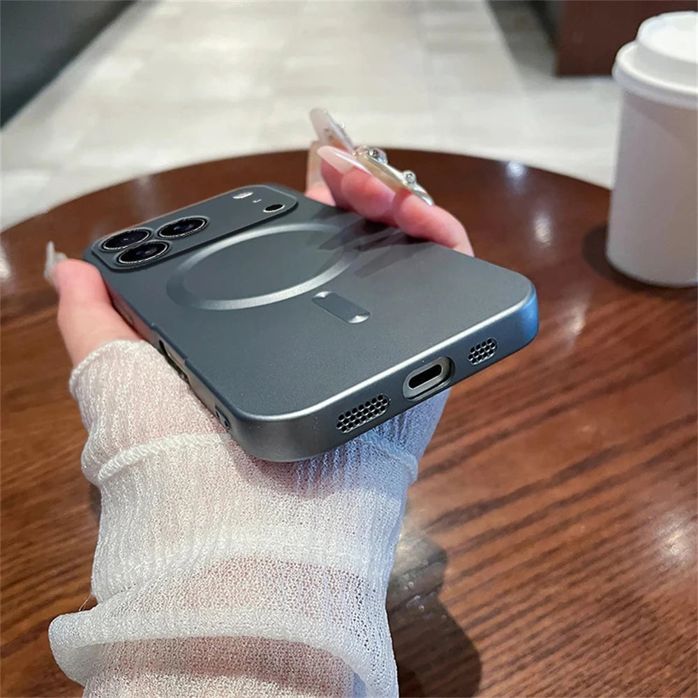 For Magsafe Lens Protection Matte Antiskid Phone Cases For iPhone 17 16 15 14 13 12 11 Pro Max 16e Plus Air Case Magnetic Cover