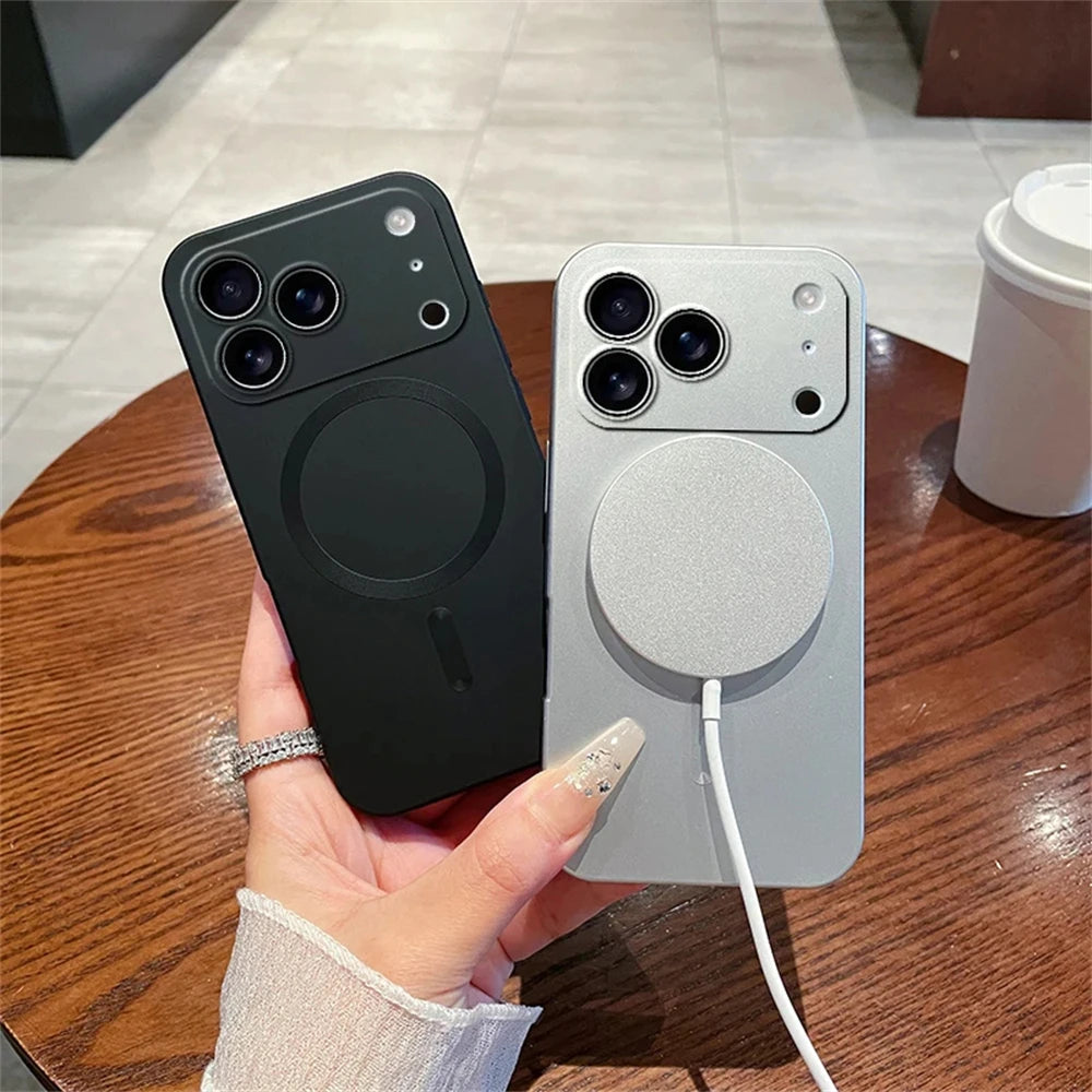 For Magsafe Lens Protection Matte Antiskid Phone Cases For iPhone 17 16 15 14 13 12 11 Pro Max 16e Plus Air Case Magnetic Cover