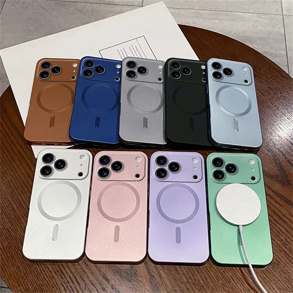 For Magsafe Lens Protection Matte Antiskid Phone Cases For iPhone 17 16 15 14 13 12 11 Pro Max 16e Plus Air Case Magnetic Cover