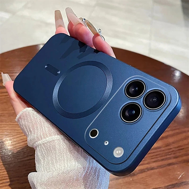 For Magsafe Lens Protection Matte Antiskid Phone Cases For iPhone 17 16 15 14 13 12 11 Pro Max 16e Plus Air Case Magnetic Cover