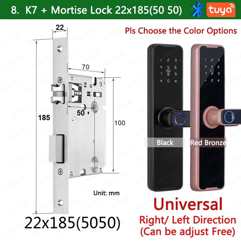 RAYKUBE Biometric Fingerprint Door Lock K7 Pro+ Black Smart Lock Tuya App Remote Unlocking Keyless Lock Electronic Door Lock