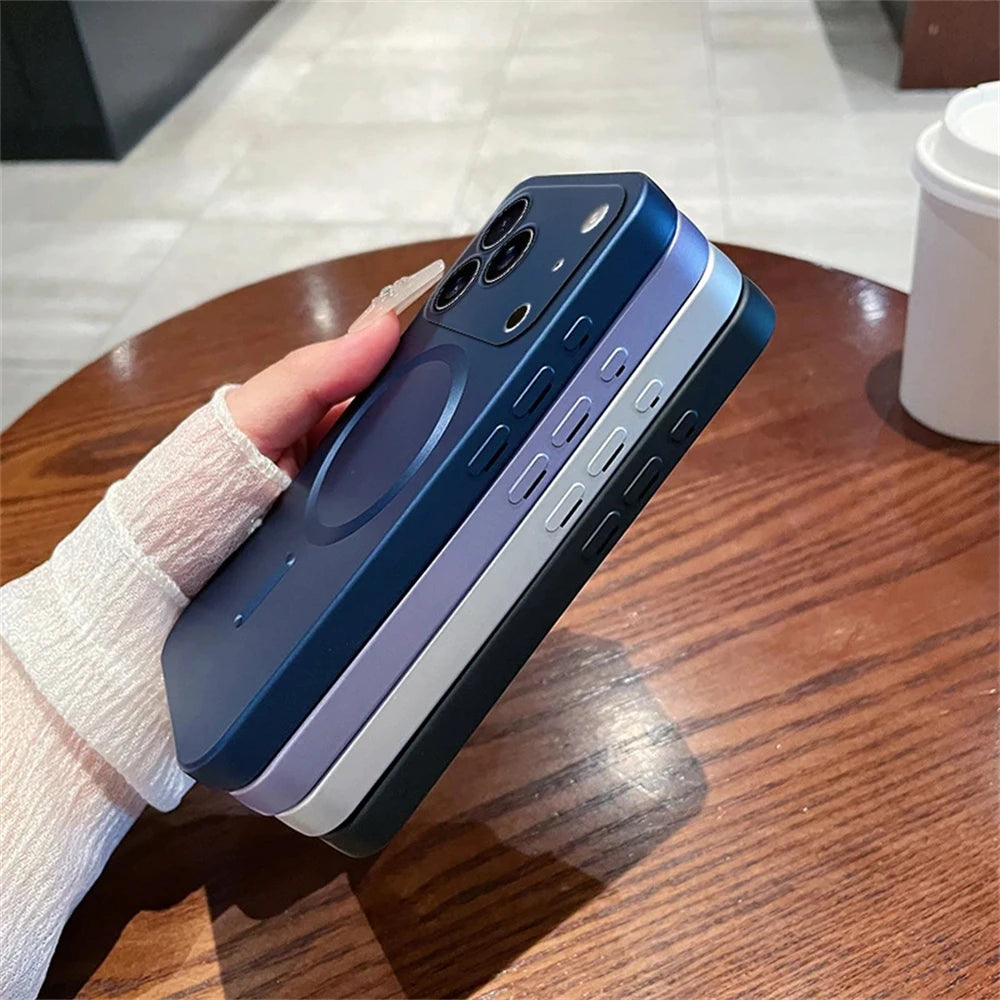 For Magsafe Lens Protection Matte Antiskid Phone Cases For iPhone 17 16 15 14 13 12 11 Pro Max 16e Plus Air Case Magnetic Cover