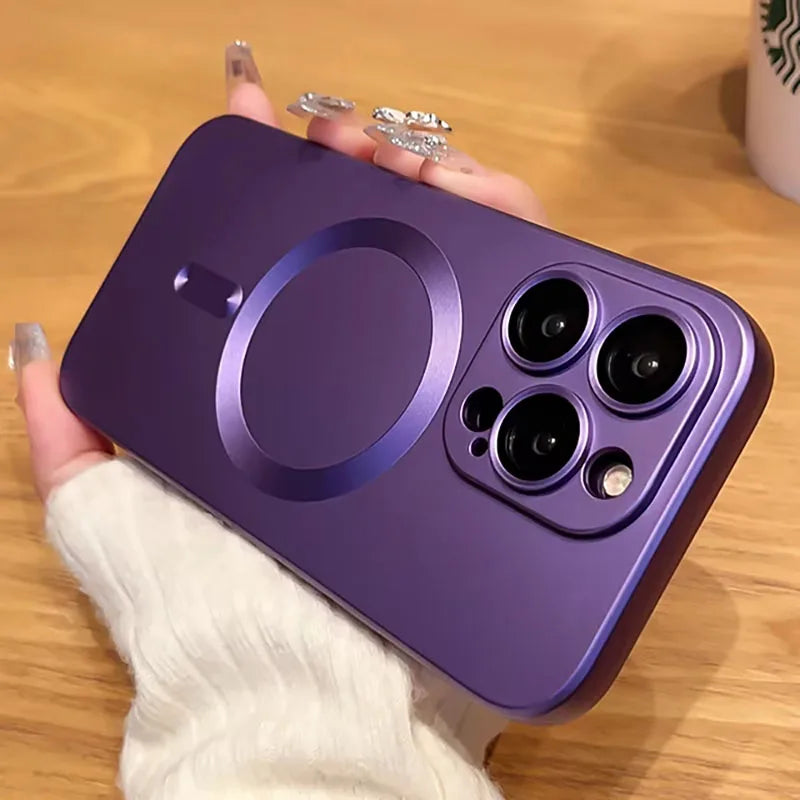 For Magsafe Lens Protection Matte Antiskid Phone Cases For iPhone 17 16 15 14 13 12 11 Pro Max 16e Plus Air Case Magnetic Cover