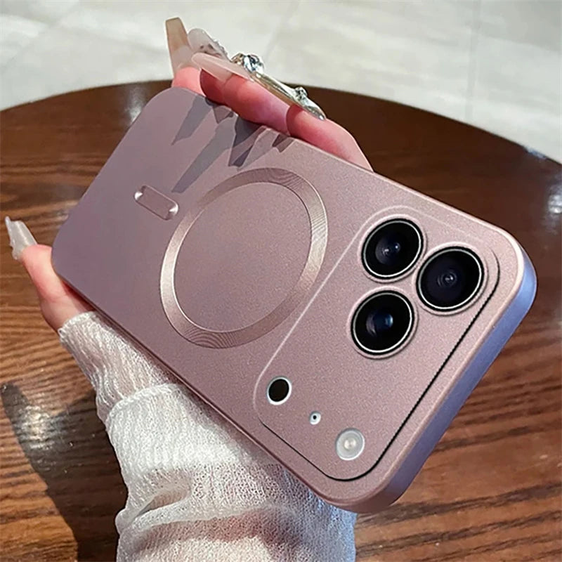 For Magsafe Lens Protection Matte Antiskid Phone Cases For iPhone 17 16 15 14 13 12 11 Pro Max 16e Plus Air Case Magnetic Cover