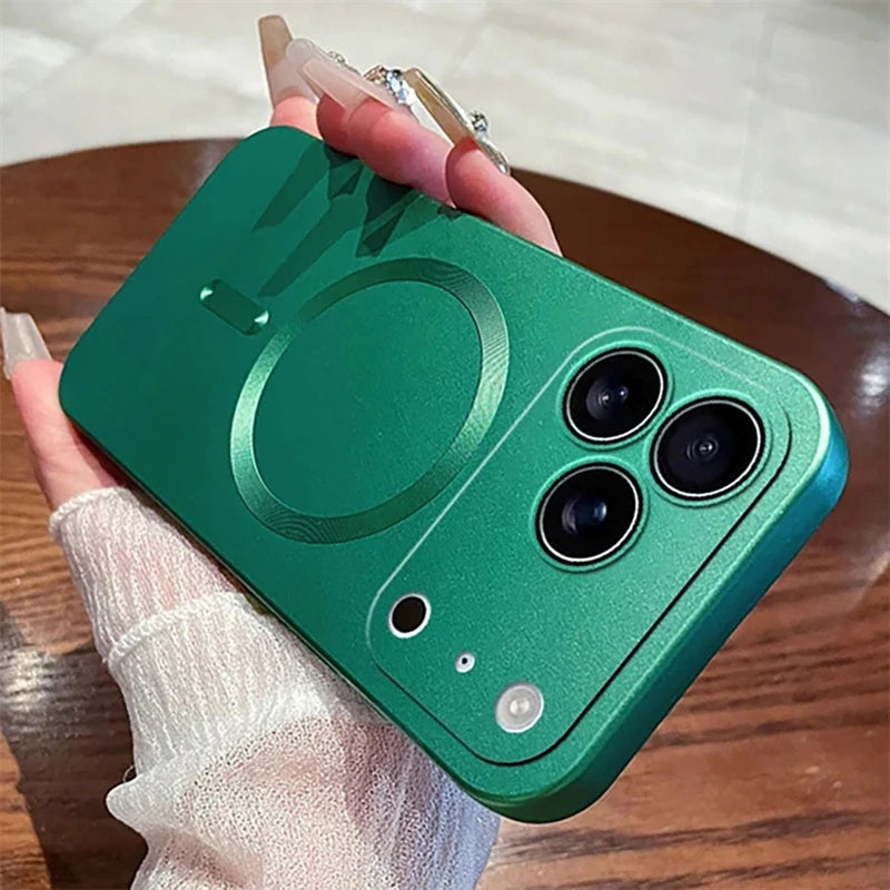 For Magsafe Lens Protection Matte Antiskid Phone Cases For iPhone 17 16 15 14 13 12 11 Pro Max 16e Plus Air Case Magnetic Cover