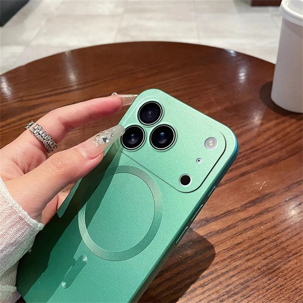 For Magsafe Lens Protection Matte Antiskid Phone Cases For iPhone 17 16 15 14 13 12 11 Pro Max 16e Plus Air Case Magnetic Cover