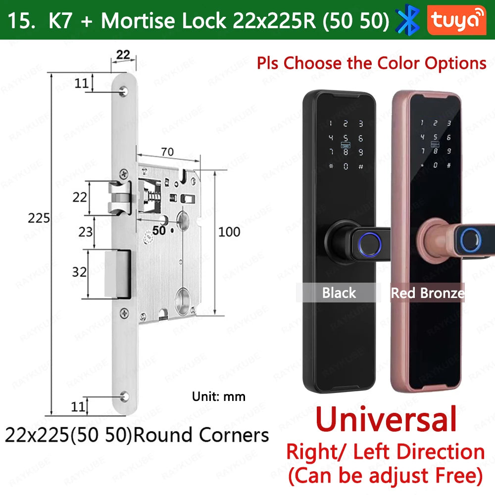 RAYKUBE Biometric Fingerprint Door Lock K7 Pro+ Black Smart Lock Tuya App Remote Unlocking Keyless Lock Electronic Door Lock