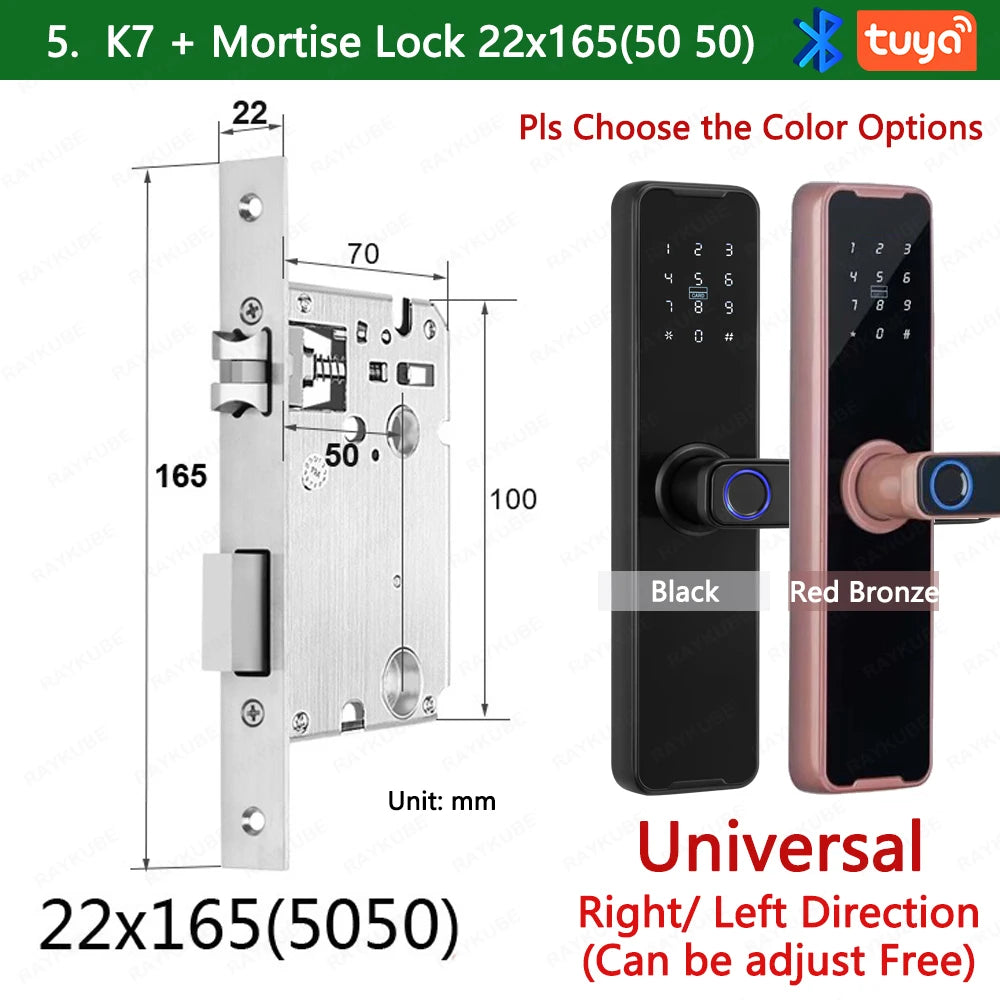 RAYKUBE Biometric Fingerprint Door Lock K7 Pro+ Black Smart Lock Tuya App Remote Unlocking Keyless Lock Electronic Door Lock