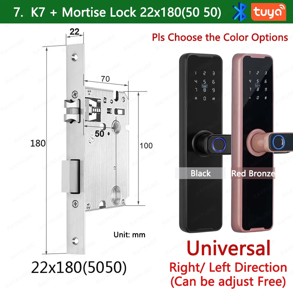 RAYKUBE Biometric Fingerprint Door Lock K7 Pro+ Black Smart Lock Tuya App Remote Unlocking Keyless Lock Electronic Door Lock
